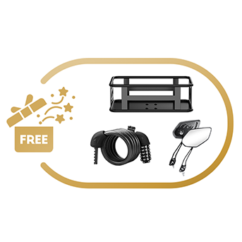 Set of tools including a toolbox, hose, and shovel with a free icon on a white background.